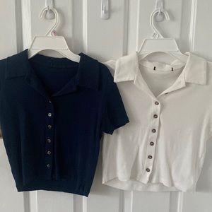 Cropped Button Down Brandy Melville Inspired Tops (2 count) navy blue and white